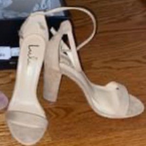 NEW Lulu's Taylor Natural Suede Ankle Strap Heels